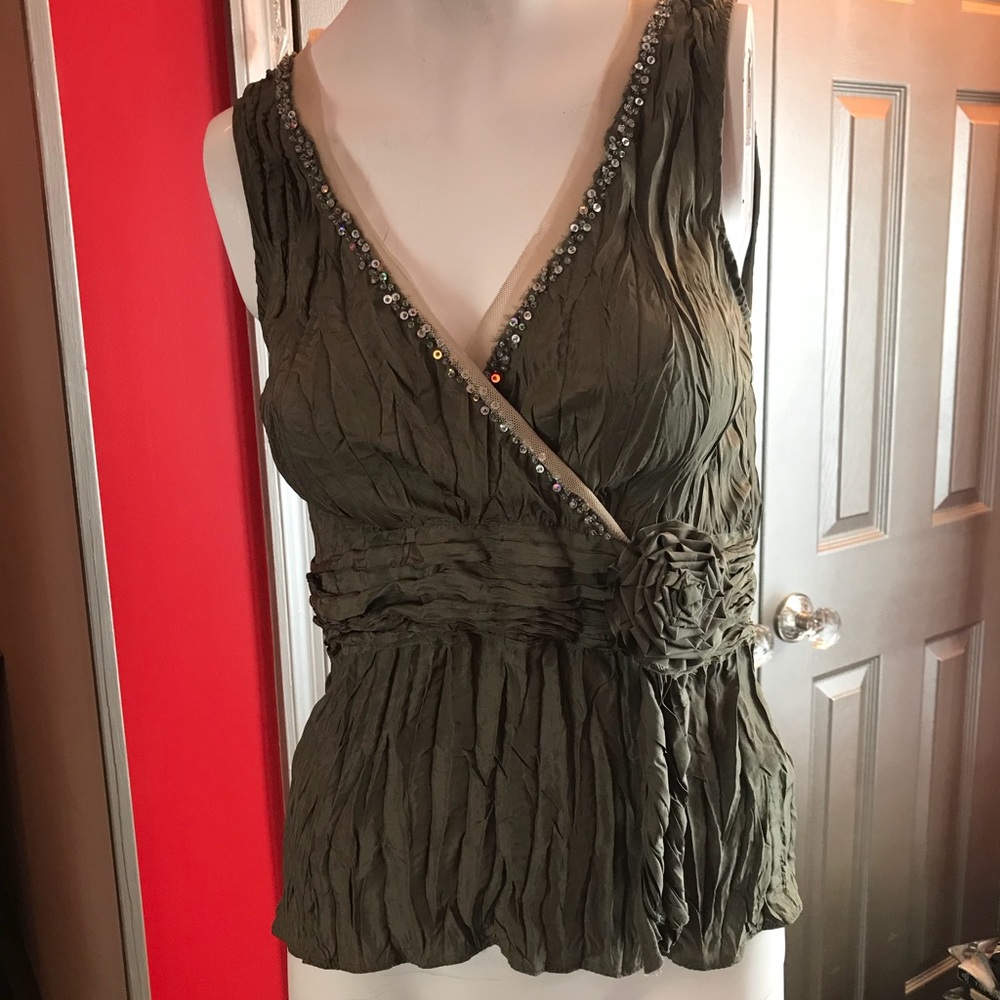 Olive green silk top